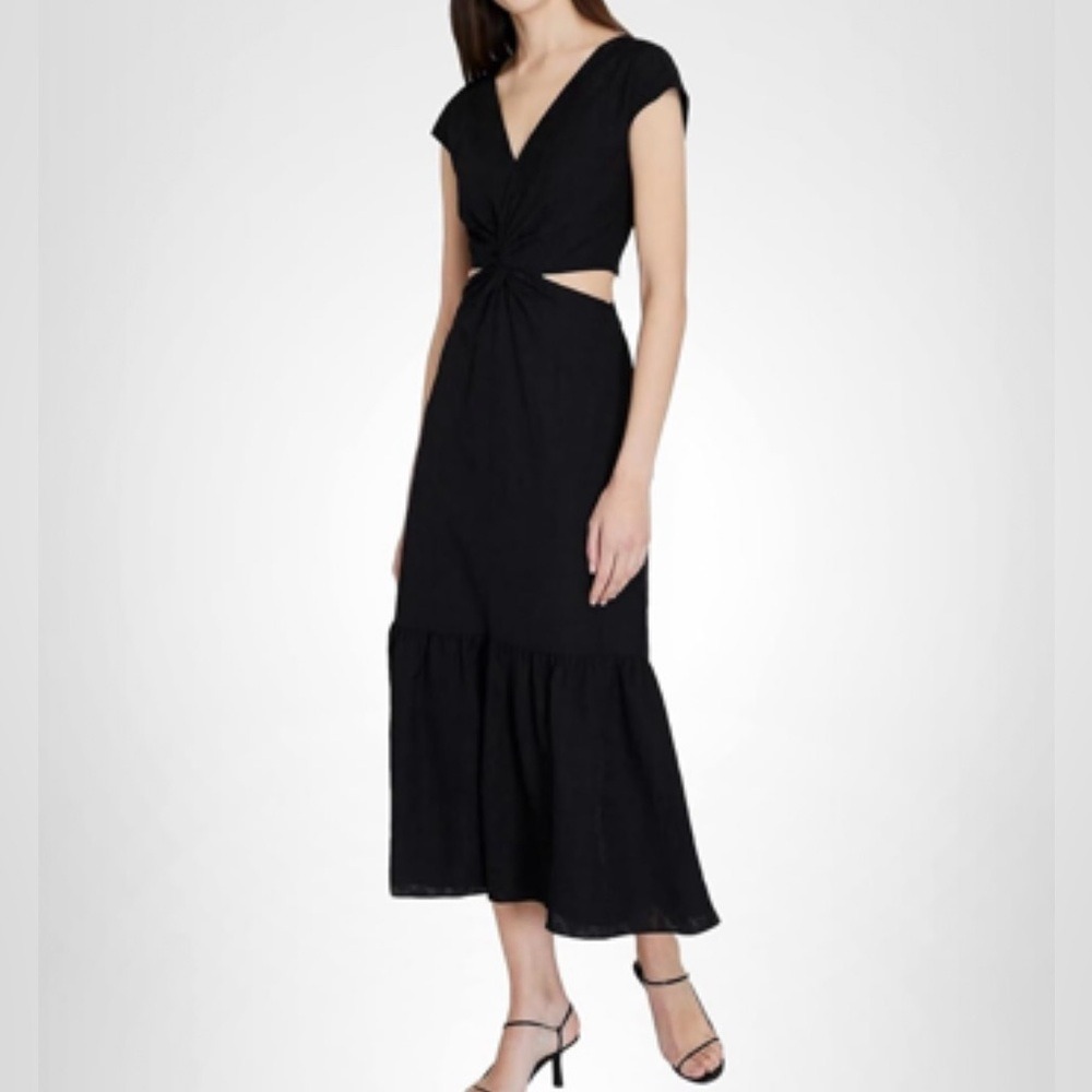 Club Monaco Elegant Black Cut-Out Midi Dress Size 6 Quiet Luxury Cocktial